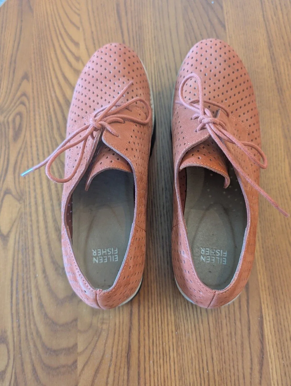 Eileen Fisher Cayenne Perforated Leather Lace-Up Platform Oxfords - Size 10M
